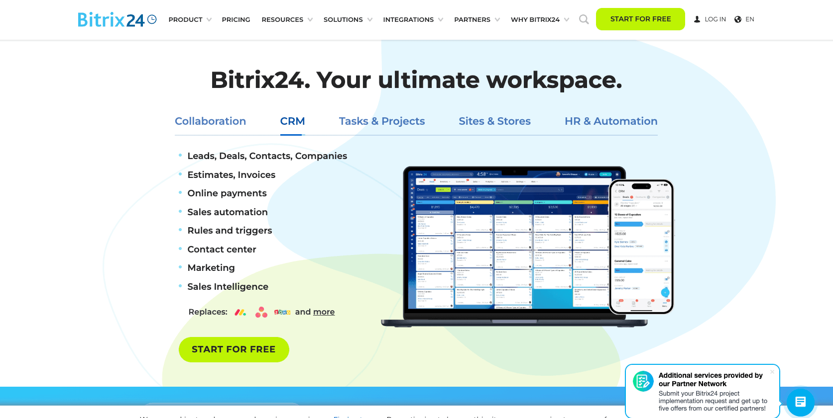 personal screenshot of Bitrix24 homepage