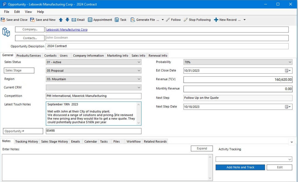 Opportunity management prophet crm screenshot