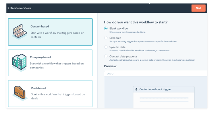 hubspot start workflow screen screenshot