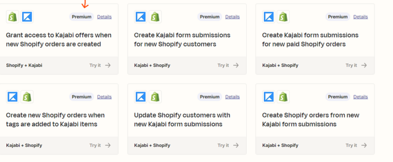 popular kajabi shopify zaps